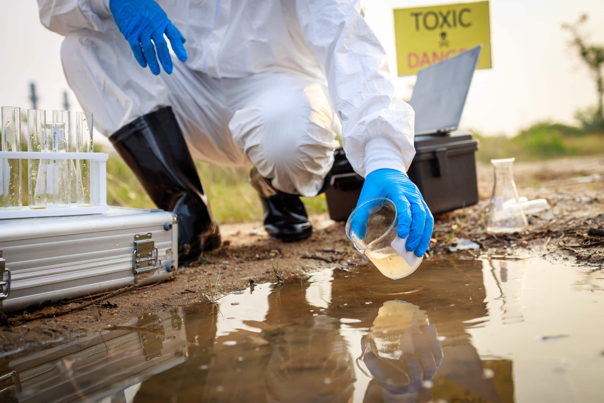 Man in suit testing groundwater