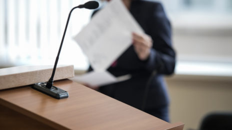 microphone in the courtroom of the Russian court