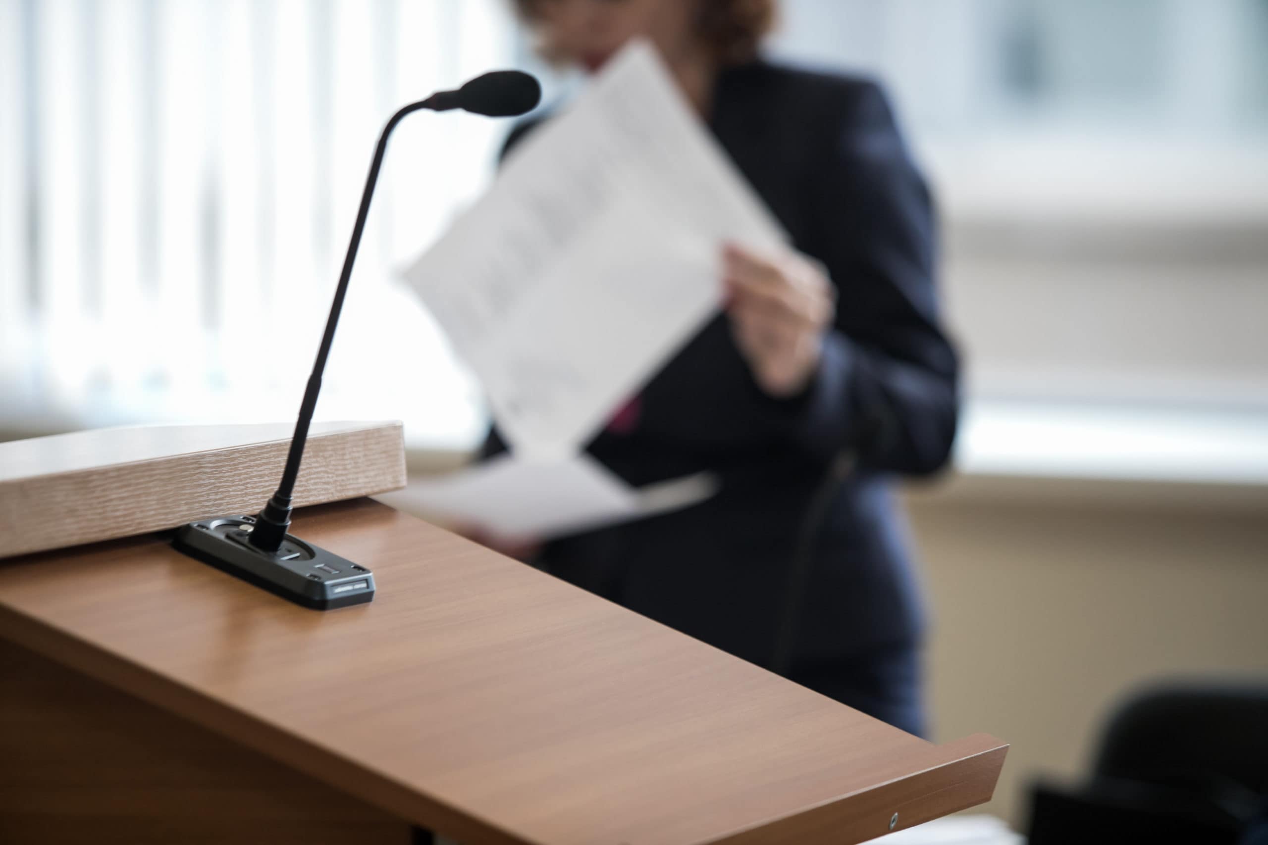 microphone in the courtroom of the Russian court