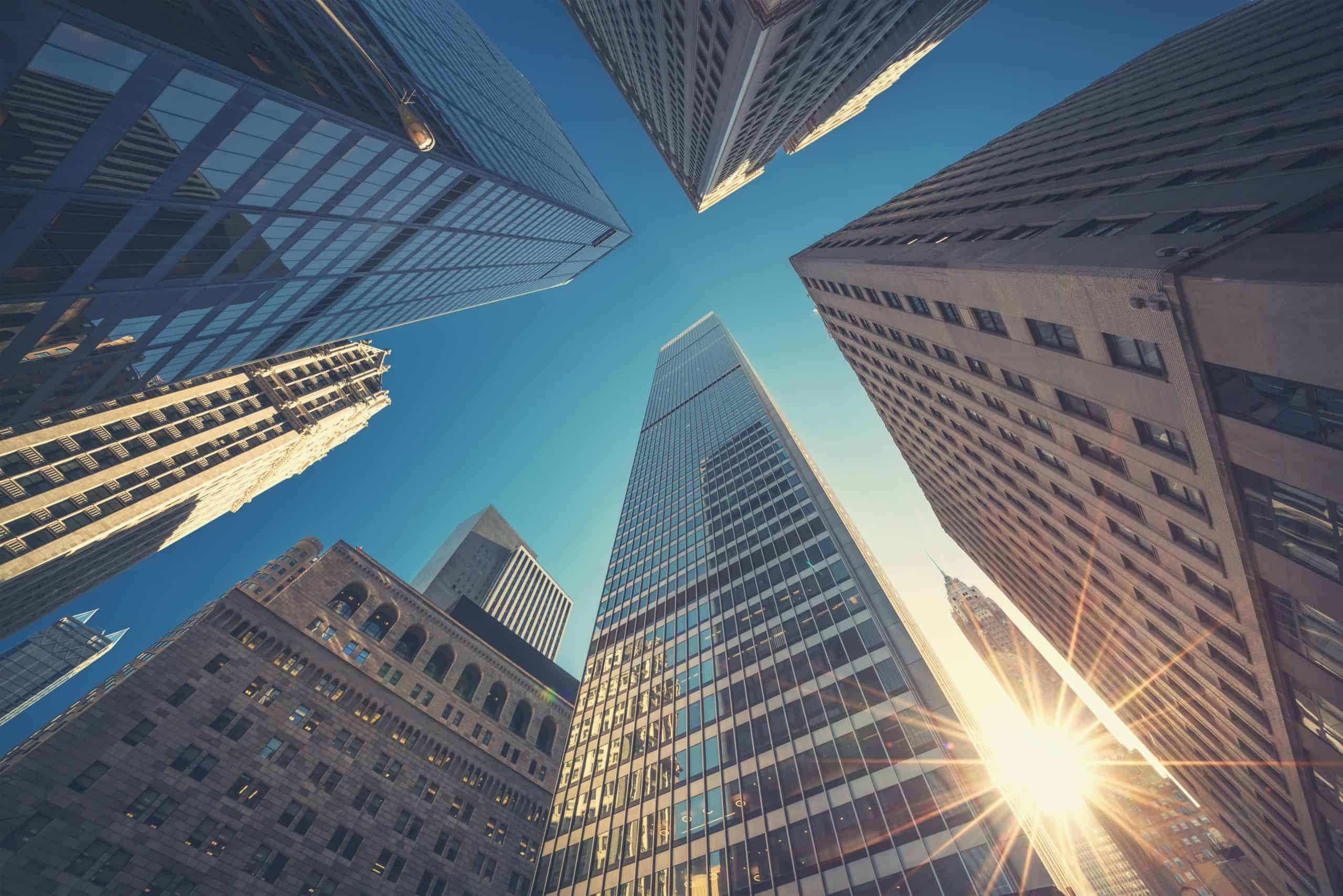 Looking up at Wall Street Bank Buildings Involved in Scandals