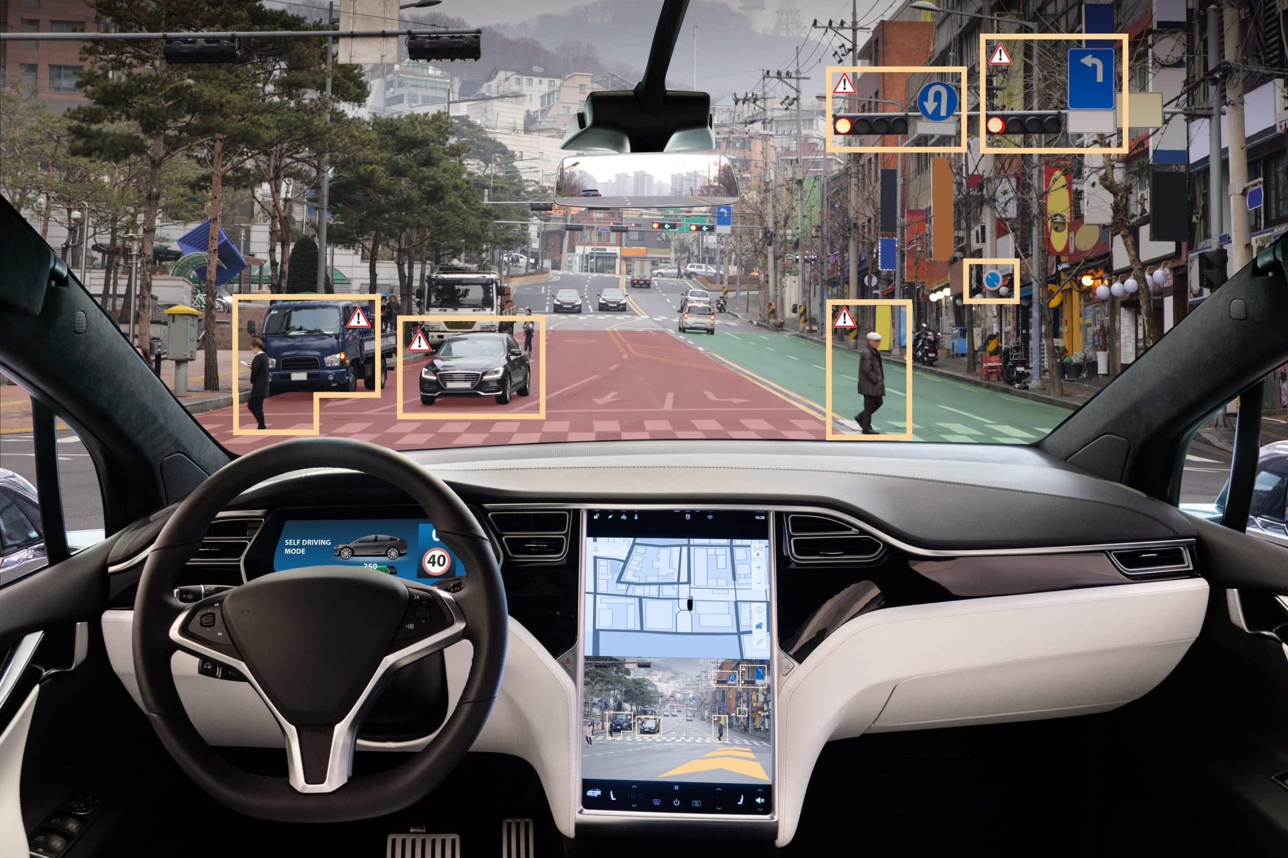 Self-driving car avoiding collision