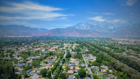 The San Bernardino County Mountains seen from a distance with neighborhoods visible below.