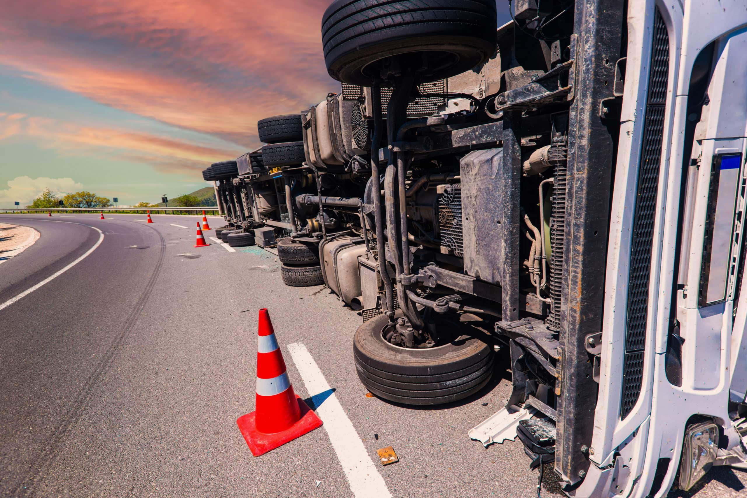 Crashed truck on the highway