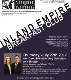 David Wright & Kristy Arevalo Spoke to the Inland Empire Chapter of Consumer Attorneys of California