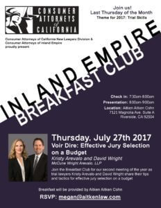 David Wright & Kristy Arevalo Spoke to the Inland Empire Chapter of Consumer Attorneys of California