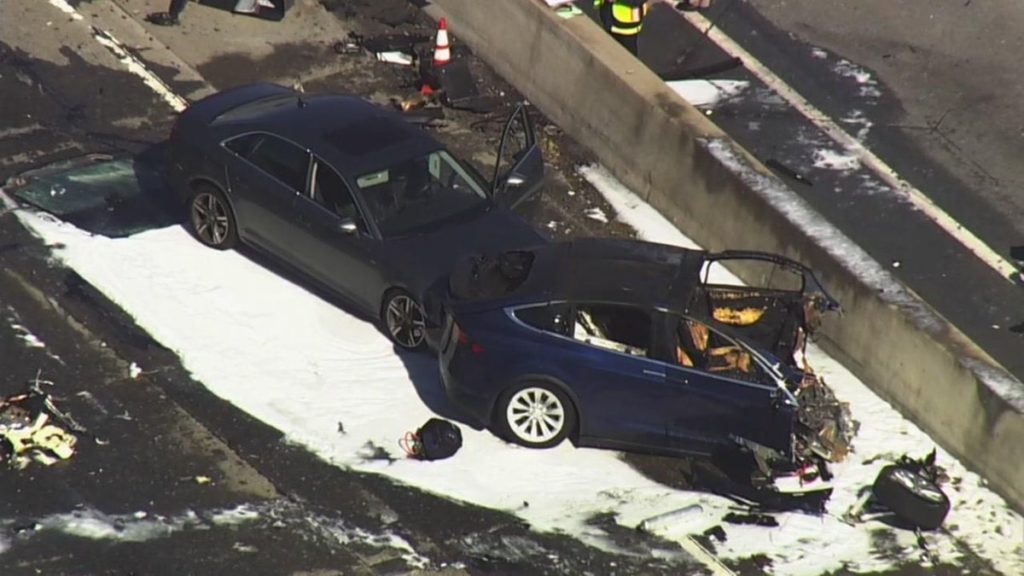 Crashed Tesla on Freeway