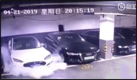 Tesla Model S Catching Fire in a Hong Kong public garage