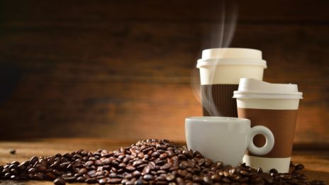 Coffee beans mugs cups
