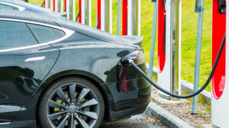Tesla Model S Charging at Public Charging Station